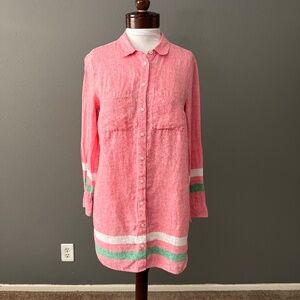 Boden NWOT Pink green 100 % Linen Tunic top Sz 6 Preppy Coastal Grandma